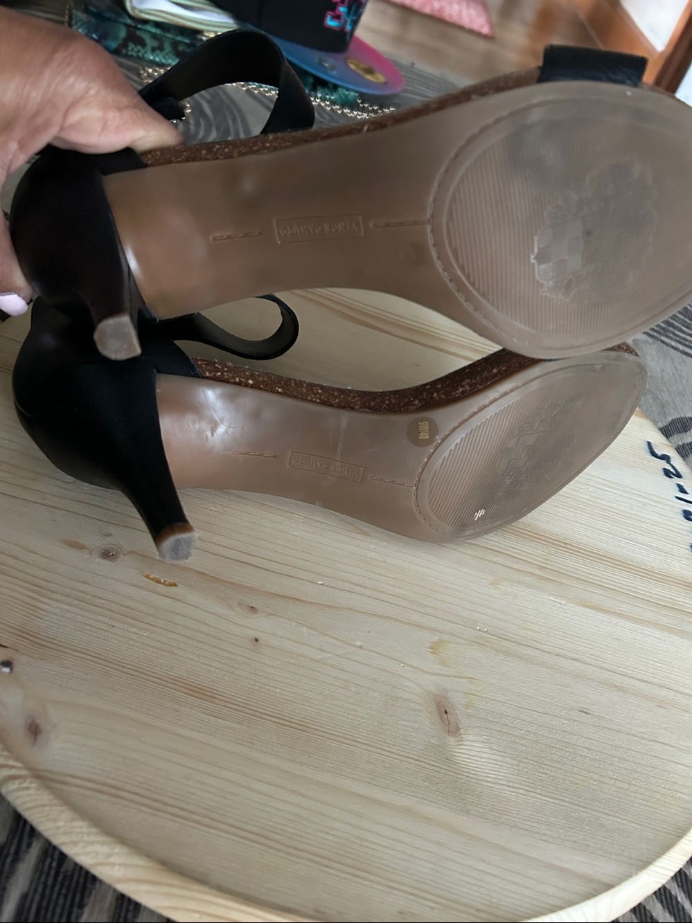 Vince Camuto Black Leather Ankle-Strap Heels - Picture 4 of 5